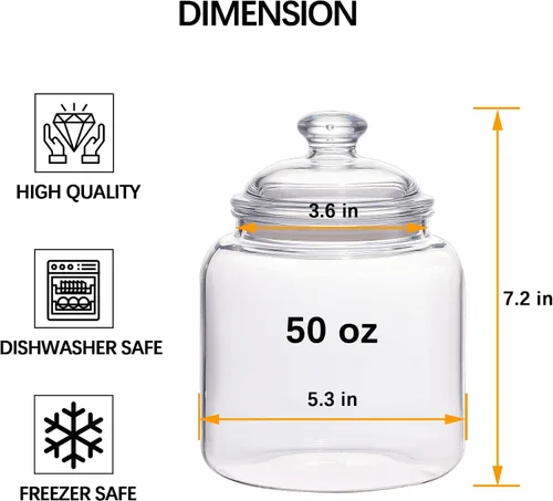 Miniatura 2 de Tarro hermético pequeño de 50 onzas para almacenamiento de alimentos irrompible y apto para lavavajillas Tarros de boticario inastillables