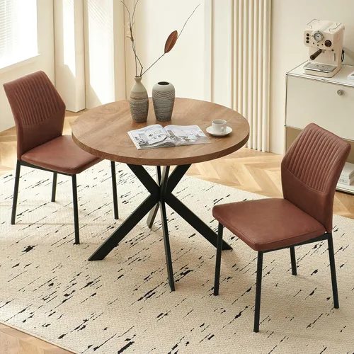 Miniatura 31 de Juego de 4 sillas de comedor de piel sintética marrón, cómodas sillas de cocina tapizadas sin brazos con patas de metal negro para sala de estar