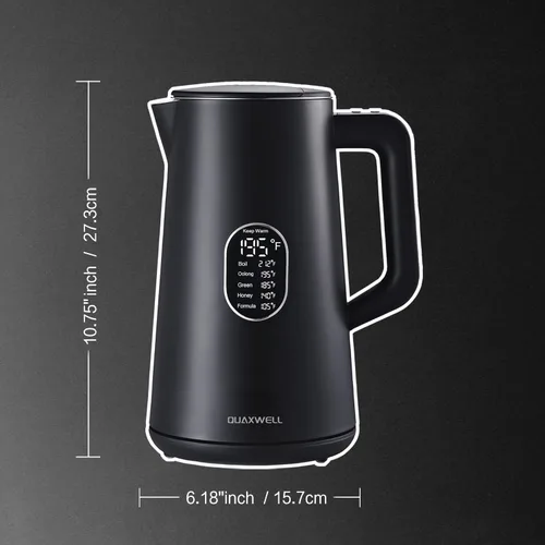 Miniatura 8 de Hervidor eléctrico de acero inoxidable de 1.5 L, tetera de doble pared de tacto fresco, hervido rápido, control preciso de temperatura, pantalla