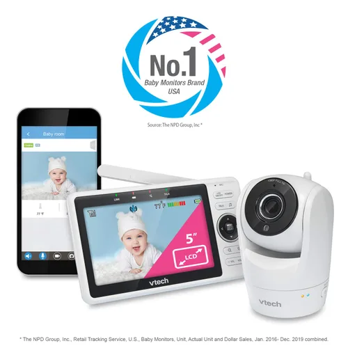 Miniatura 13 de VTech Monitor inteligente WiFi para bebés: mira a tu bebé en casa o desde cualquier lugar, aplicación gratuita, cámara de 1080p, pantalla de 5