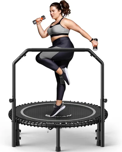 Miniatura 15 de BCAN BT2 - Mini trampolín de rebote de 450/550 libras para adultos con barra, trampolín de fitness con cuerdas elásticas, mango ajustable, estable