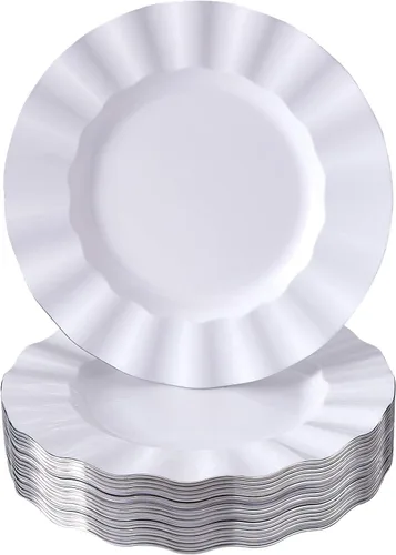 Miniatura 10 de Silver Spoons Platos de postre desechables 10 piezas Platos de plástico resistente Elegante aspecto fino de porcelana Velo, marfil