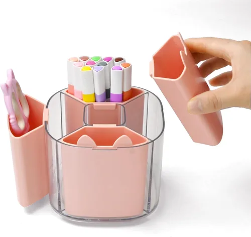 Zdesign Accesorios de escritorio giratorios, soporte para bolígrafo para escritorio con 9 ranuras, organizador de escritorio de decoración de Rosa