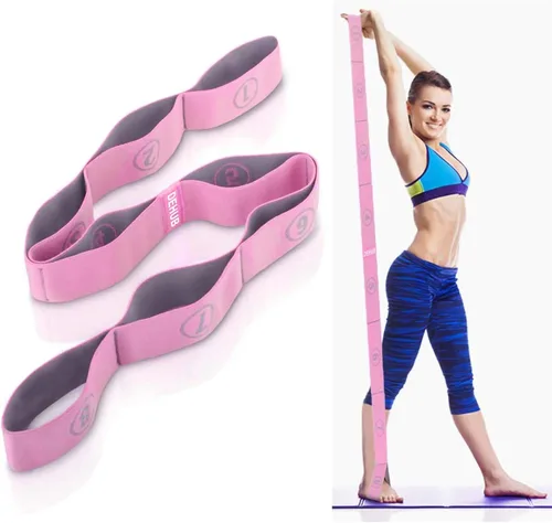 Correa elástica para estiramiento de yoga, correa elástica multibucle para terapia física, pilates, yoga, danza y gimnasia, ejercicio y banda Rosa