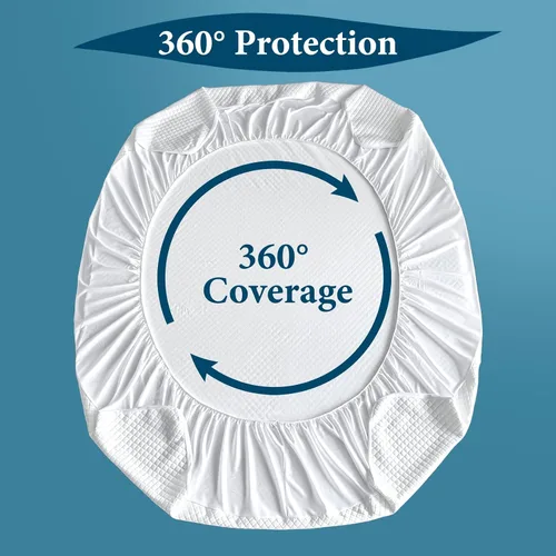 Miniatura 5 de Protector de colchón impermeable de bambú, tamaño Queen, transpirable y silencioso, con bolsillo profundo de 6 a 18 pulgadas de profundidad, funda