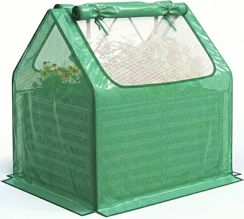 Miniatura 15 de Quictent juego de cama de cultivo elevada y galvanizada con cubierta de metal, con 2 ventanas, pequeño invernadero, con 20 etiquetas y guantes