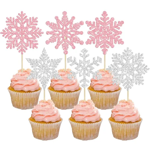 Miniatura 30 de Gyufise 24 adornos de copos de nieve Oh Baby para cupcakes con purpurina azul, decoración de pastel de baby shower congelado para baby shower