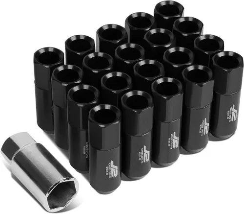 J2 Engineering Juego de 20 piezas de tuercas de orejeta de aluminio 7075 de extremo abierto alto M12 x 1.5 con adaptador de dado, negro, se ajusta a