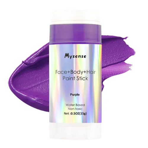Miniatura 19 de Mysense Pintura en barra para el cabello facial y corporal morado pastel, a base de agua, lavable y temporal, pintura corporal crema no tóxica
