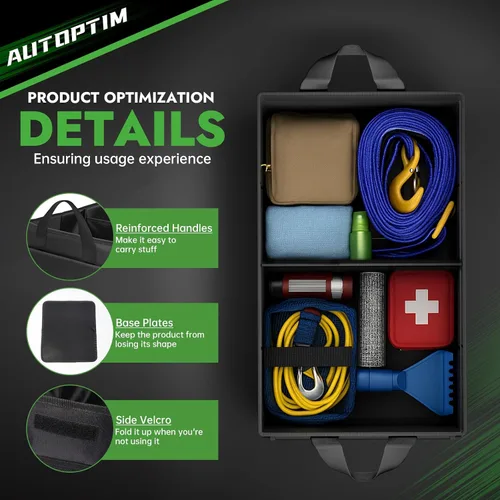 Miniatura 4 de AUTOPTIM Organizador de maletero de automóvil, organizador plegable para automóvil con parte inferior antideslizante y múltiples bolsillos