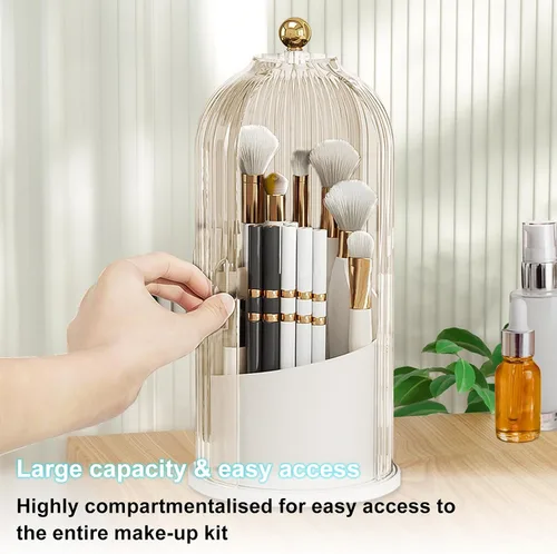 Miniatura 5 de BigKing Soporte para brochas de maquillaje con tapa, organizador de maquillaje, organizador de brochas de maquillaje giratorio de 360 grados a