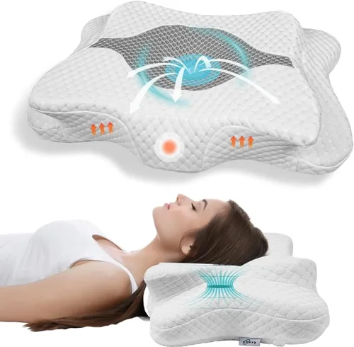 Miniatura 16 de CHxxy Almohada de espuma viscoelástica, almohada cervical para aliviar el dolor de cuello y hombros, almohada ergonómica de contorno para cama
