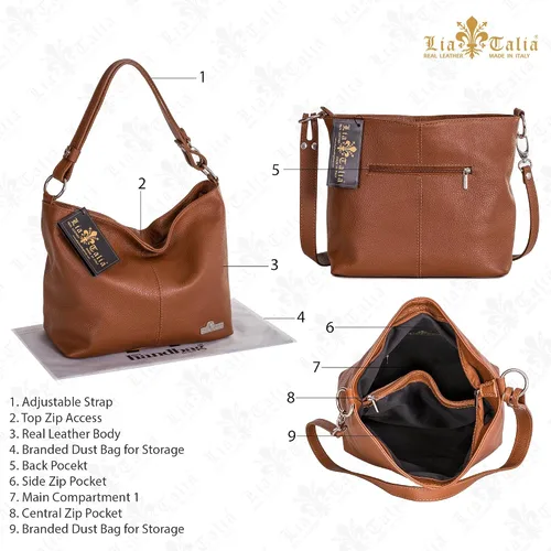 Miniatura 3 de LiaTalia Bolso Hobo de cuero italiano genuino para mujer bolso de mano de correa larga ajustable EMMY