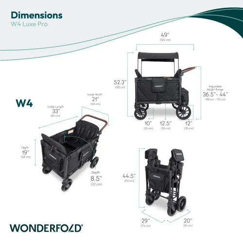 Miniatura 8 de WONDERFOLD W4 Luxe Pro Cochecito tipo vagón (4 plazas) - Cochecito tipo vagón plegable con asientos que cuentan con arneses de seguridad de 5 puntos