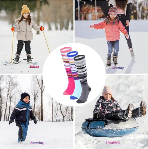Miniatura 7 de Calcetines de esquí para niños, 3 pares de calcetines cálidos de invierno para nieve, para niños y niñas, jóvenes, esquí, snowboard, para niños de 4