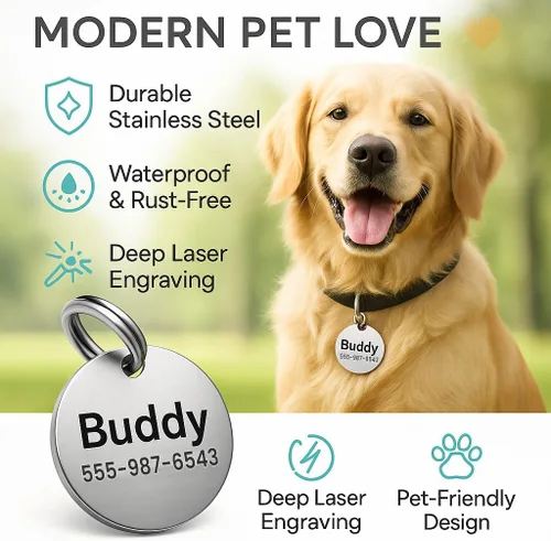 Miniatura 2 de Etiquetas de identificación personalizadas de acero inoxidable para mascotas de Dr. Fremont's, etiquetas para gatos y perros con texto personalizado