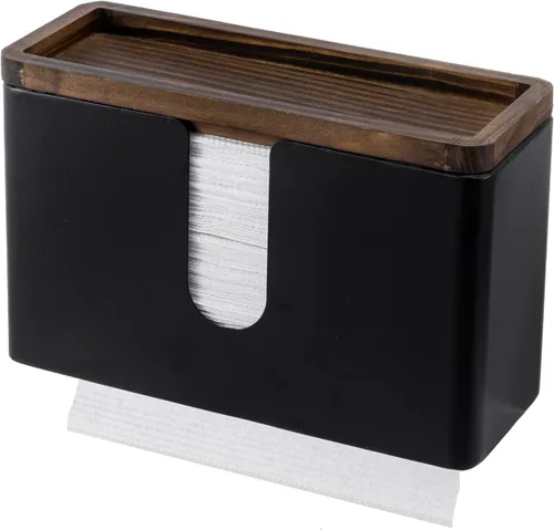 MyGift Toallero decorativo de madera con estante - Dispensador de servilletas de baño montado en la pared