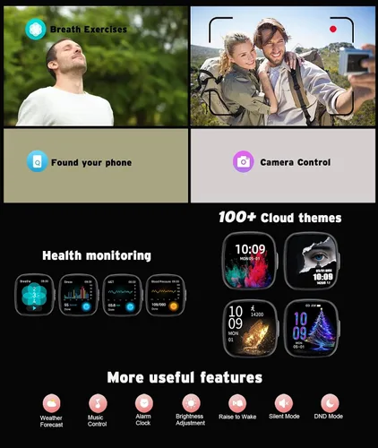 Miniatura 9 de Reloj inteligente avanzado de salud y fitness, pantalla táctil HD de 1.72 pulgadas, reloj inteligente para hombres y mujeres, más de 100 modos