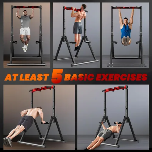 Miniatura 6 de WATBKHE Power Tower Pull Up Dip Station Foldable, Pull Up Bar Station Adjustable, Multi-Function Home Gym, Strength Training Fitness Equipment