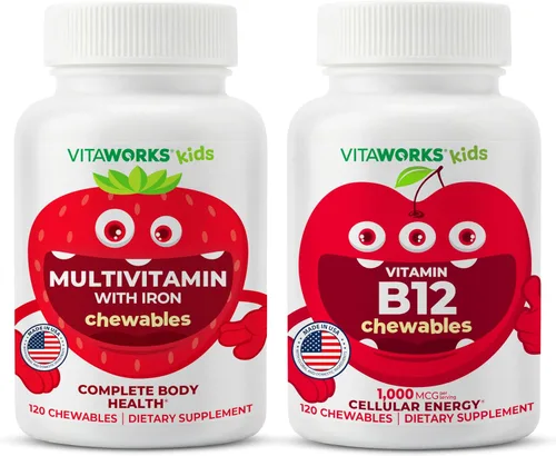 VitaWorks Paquete de masticables multivitamínicos + vitamina B12 para niños
