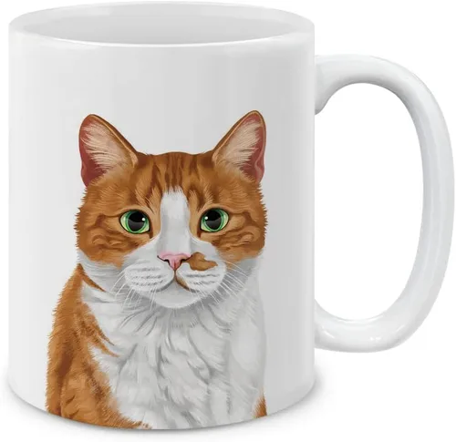 Miniatura 8 de MUGBREW Taza de té de cerámica bicolor blanco y naranja con gato atigrado Gatito, 11 oz