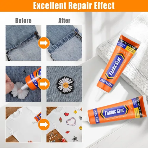 Miniatura 4 de 2 Pack de Pegamento para Tela Permanente, 60ML/2.02oz Pegamento Claro Lavable para Ropa, Adhesivo Súper para Tela para Strass, Parches, Ropa, Denim