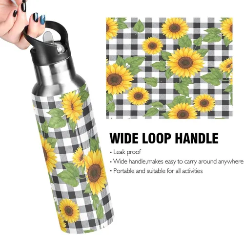 Miniatura 4 de Botella de agua aislada de acero inoxidable con popote de 32 onzas, botella de agua deportiva sin BPA aislada para gimnasio, viajes al aire libre