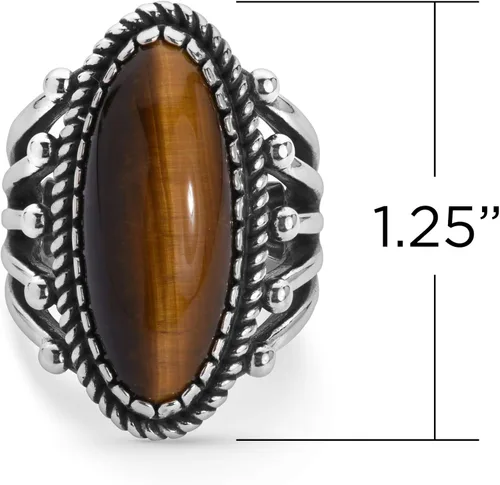 Miniatura 3 de Anillo ovalado con piedras preciosas de ojo de tigre de color marrón americano del oeste, tallas 5 a 10, Metal Metal Piedra preciosa, ojo de tigre