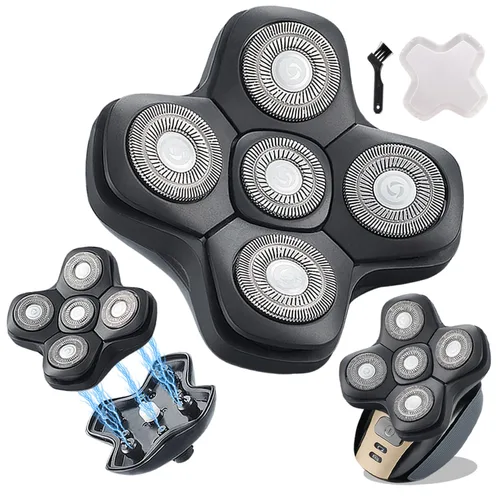 Cabezales de repuesto flotantes 5D para hombres calvos, cuchillas afiladas universales para afeitadoras eléctricas rotativas (5D negro)