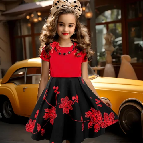 Miniatura 3 de Tao-Ge Vestido vintage de lunares para niñas, vestidos de fiesta retro de los años 50, vestido de fiesta con vuelo, talla 6-12 con collar