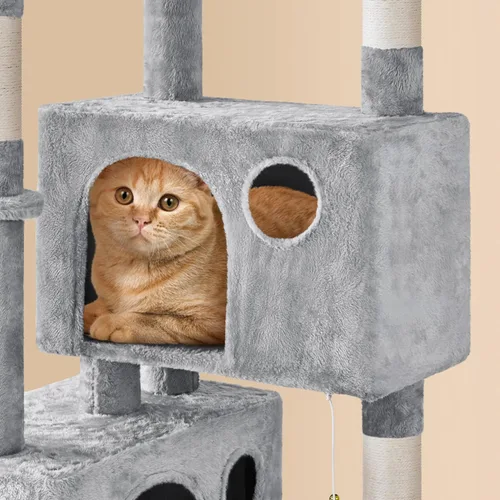 Miniatura 8 de Topeakmart Árbol para gatos de 64.5 pulgadas grande para condominio con postes rascadores, hamaca como centro de juegos para casa de gatitos