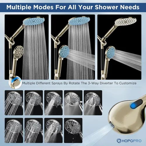Miniatura 4 de Dual Filtered Handheld Shower Heads Combo, HOPOPRO 15-Mode High Pressure Rainfall Showerheads Combo Set with Filter, for Hard Water, Removes
