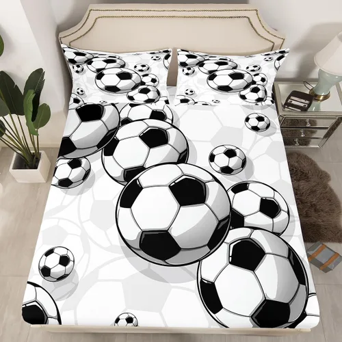 Juego de ropa de cama de fútbol para niños, sábanas bajeras de fútbol para niños, niñas, adolescentes, juego de ropa de cama de fútbol dibujado a