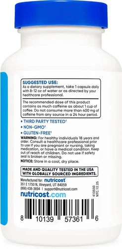 Miniatura 4 de Nutricost Natural Energy Pills Complex 120 cápsulas, 100 mg de cafeína, sin gluten, sin OMG