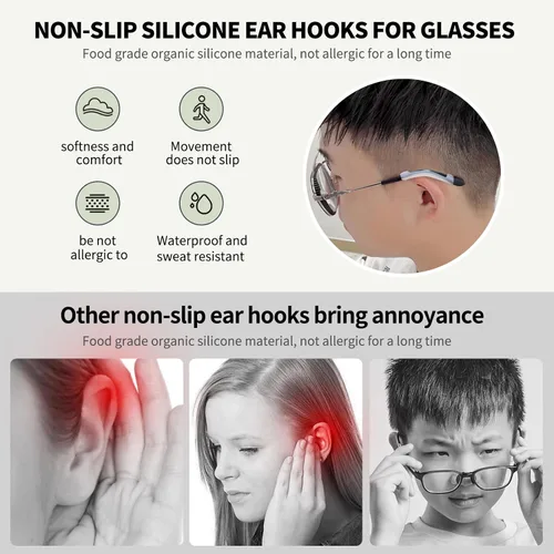 Miniatura 3 de 16 pares de empuñaduras de silicona suave con punta de patilla para lentes, antideslizantes, agarres elásticos y cómodos, lentes de lectura