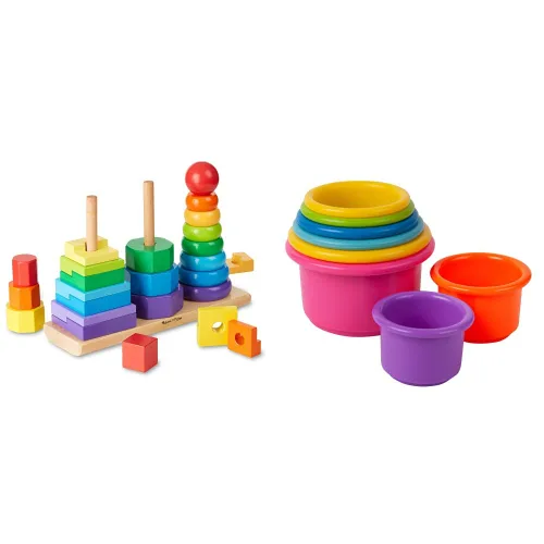 Melissa & Doug Apilador geométrico y vasos apilables de los primeros años - Juguetes educativos para niños pequeños
