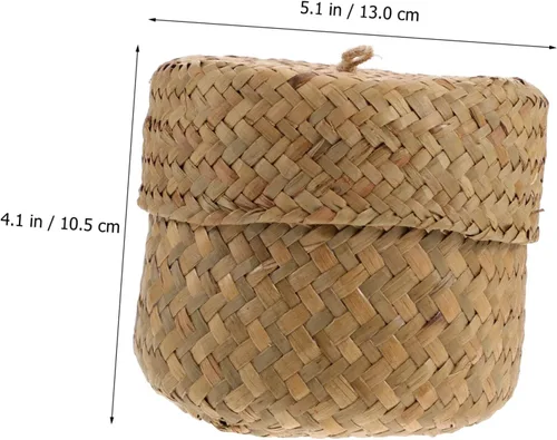 Miniatura 4 de Caja tejida hecha a mano de la cesta de la flor de la paja mini maneja redonda de la cesta