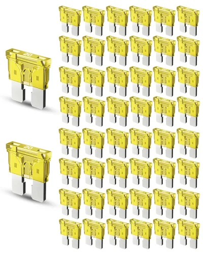 Riseuvo 50 piezas Fusibles Estándar de Automóvil de 20A - Fusibles Automotrices de 20 AMP (ATO/APR/ATS), Fusible de Cuchilla de 32V (12/24V) para