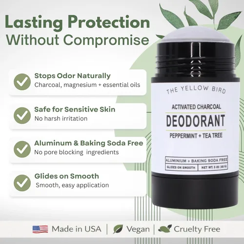 Miniatura 2 de Desodorante de carbón para hombres y mujeres con árbol de té y menta, desodorante sin bicarbonato de sodio y fórmula de magnesio sin aluminio