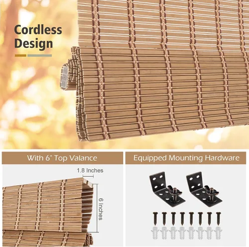 Miniatura 6 de Sunbox Persiana Romana de Bambú Inalámbrica, Persianas Romanas de Madera Tejida, Persianas de Bambú Natural con Filtrado de Luz para Ventanas