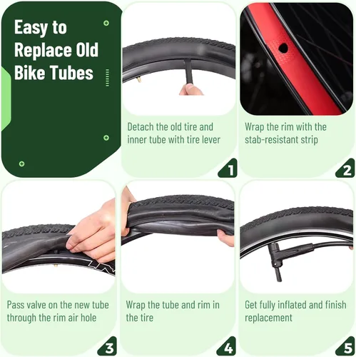 Miniatura 5 de 6 piezas de tubo interior de bicicleta de 20/24/26x1.75/1.95/2.0/2.1/2.125" con 2 palancas de neumáticos y 2 correas de protección con válvula