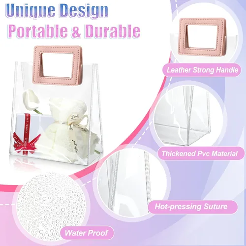 Miniatura 3 de Meanplan Paquete de 15 bolsas de regalo transparentes con asas, bolsas de regalo reutilizables de PVC transparentes para regalos, bolsas de plástico