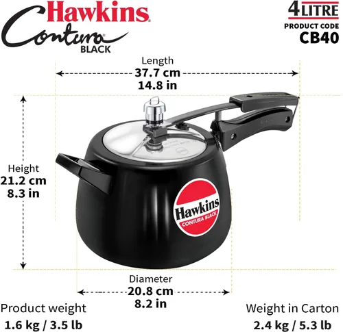 Miniatura 9 de Hawkins Olla de presión Contura de 4 litros, color negro, con tapa interior anodizada dura, Olla Handi, color negro (Cb40), 4 litros