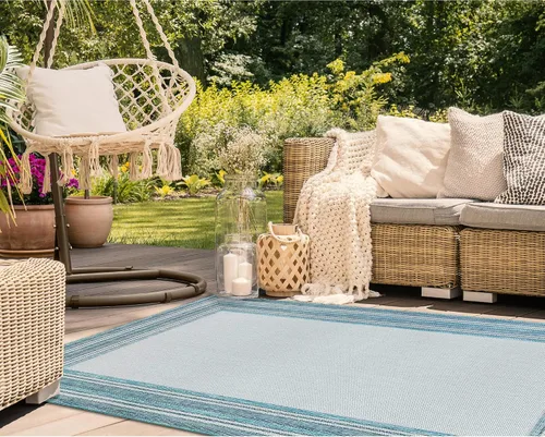 Liora Manne Carmel - Alfombra tejida de perfil bajo de fácil cuidado para interiores y exteriores, color aguamarina, 6 pies 6 pulgadas x 9 pies 4