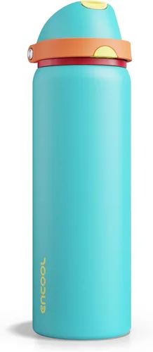 Miniatura 46 de ENCOOL Botella de agua aislada con popote, botella de agua de acero inoxidable con tapa de botón, a prueba de fugas y sin BPA, mantiene el frío Atún