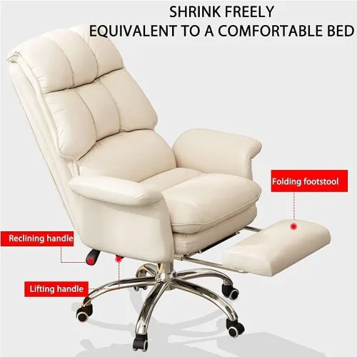 Miniatura 2 de Silla de oficina de jefe ejecutivo grande y alta con reposapiés retráctil y sillas giratorias ajustables de cuero ergonómico para escritorio de Negro