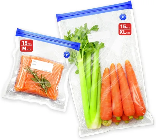 Miniatura 8 de 30 bolsas selladoras al vacío reutilizables para alimentos, bolsas de almacenamiento al vacío de 3 tamaños con clips de sellado y diseño a prueba