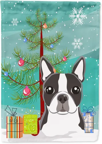 Miniatura 100 de Caroline's Treasures BB1622CHF - Bandera de casa Shih Tzu con árbol de Navidad y gris plateado para porche, grande, para colgar en la pared