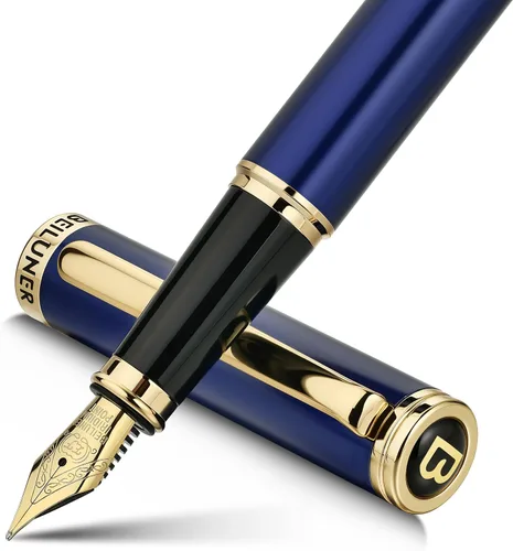 Miniatura 22 de BEILUNER Pluma estilográfica azul, impresionantes plumas de lujo con acabado de oro de 24 quilates, hermosa plumilla dorada de 24 quilates