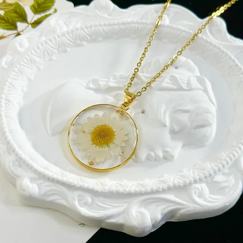 Miniatura 29 de Collares de flores de nacimiento para mujer, collar de 1 a 12 meses, collar de flores prensadas hecho a mano, regalo único de vacaciones, dorado, 18